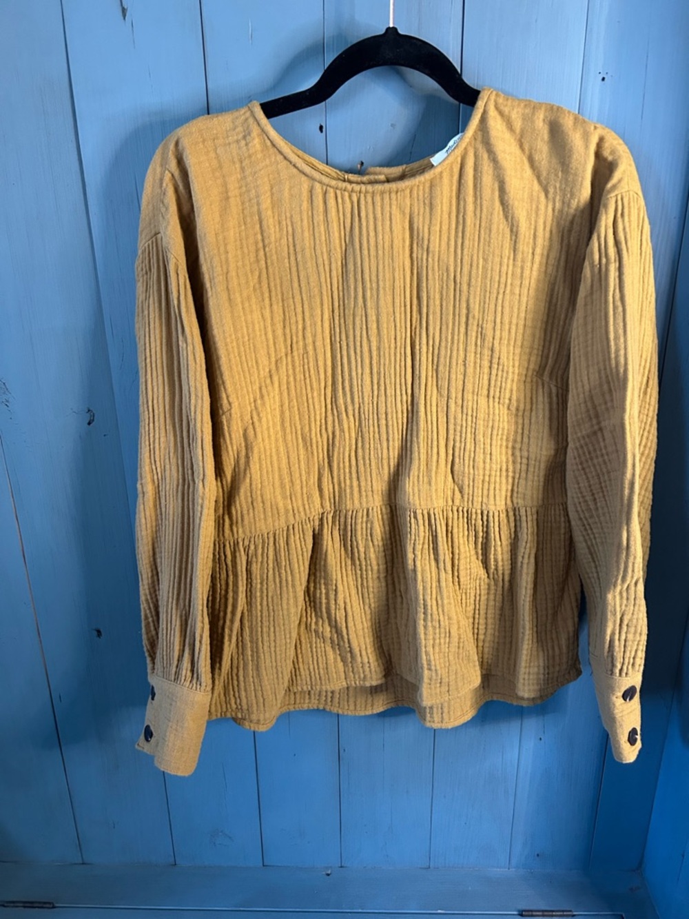 Madewell Lightspun Peplum Top in Camel Brown | Size Medium Classic Chic - Picture 6 of 14